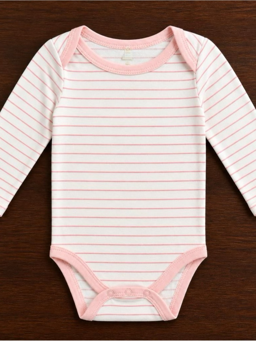 Milkberry Baby Girl 0-3M Pink White Stripe Bamboo Long Sleeve Bodysuit